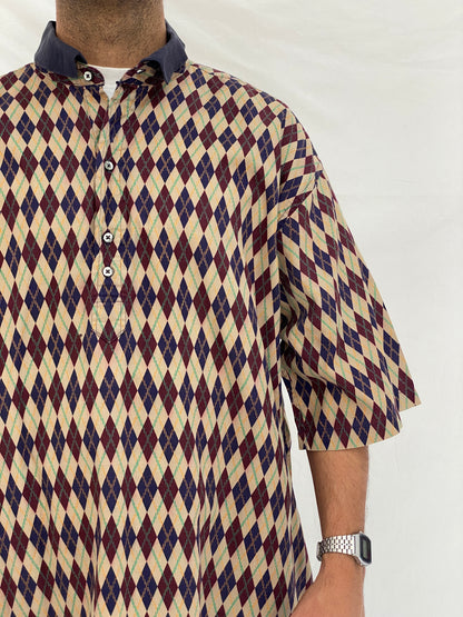Vintage 90s Michael Thomas Argyle Print Pullover Shirt Oversized Geometric Pattern Shirt - 2XL