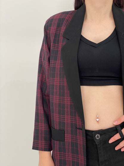 Vintage 90s Partner Fashion Burgundy & Black Plaid Oversized Blazer - L