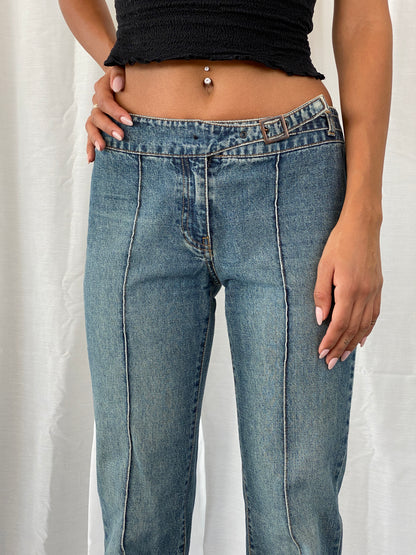 Y2K Naf Naf Jeans Flare Belted Mid Rise Jeans - 36EUR