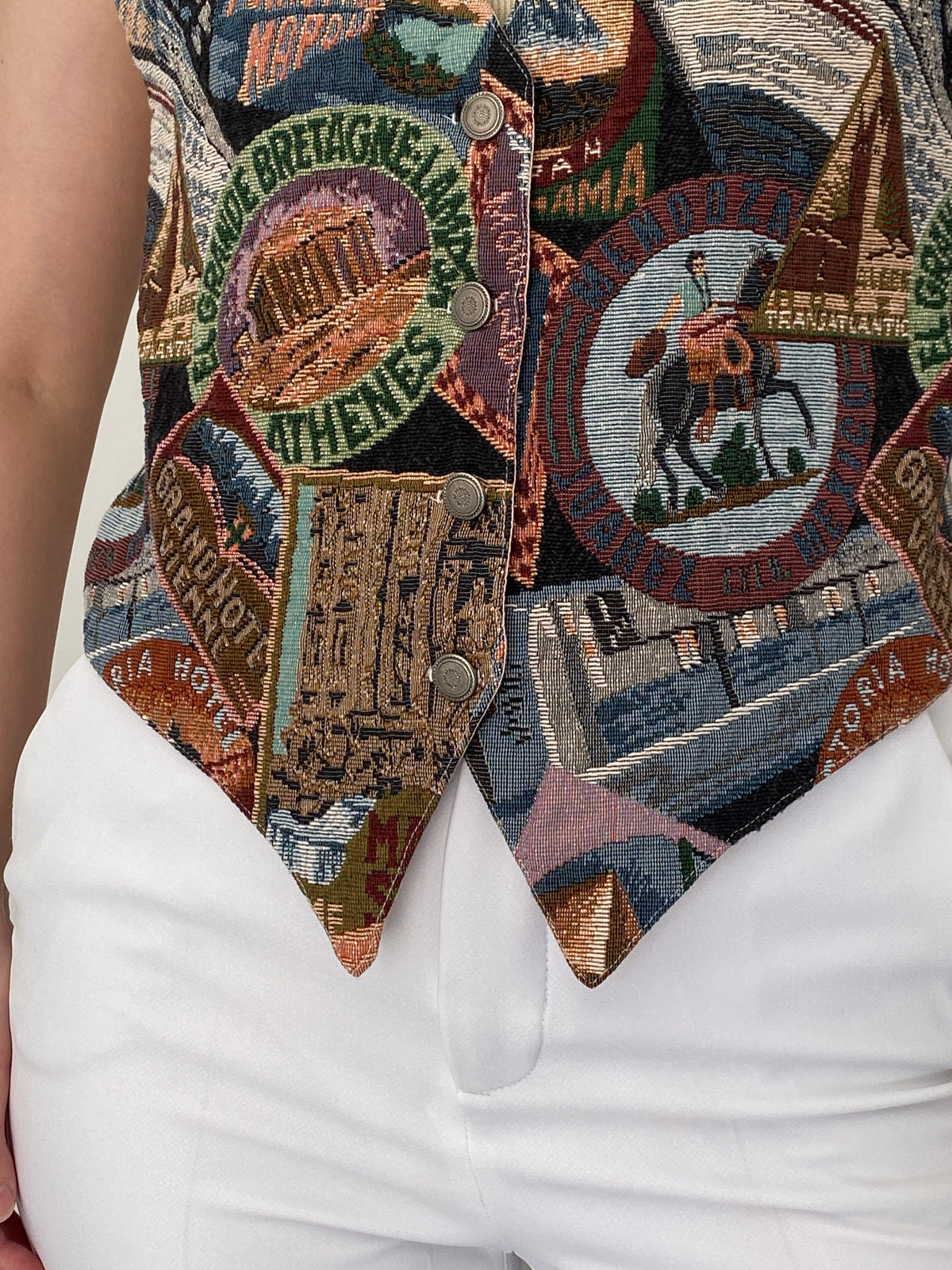 Vintage 90s CLIO Multicolor Cotton Rayon Travel Tapestry Vest – M