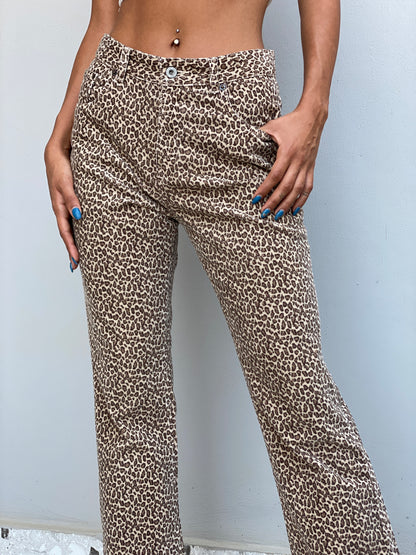Vintage Y2K GAP Leopard Print Straight Leg Jeans Brown Animal Print - S
