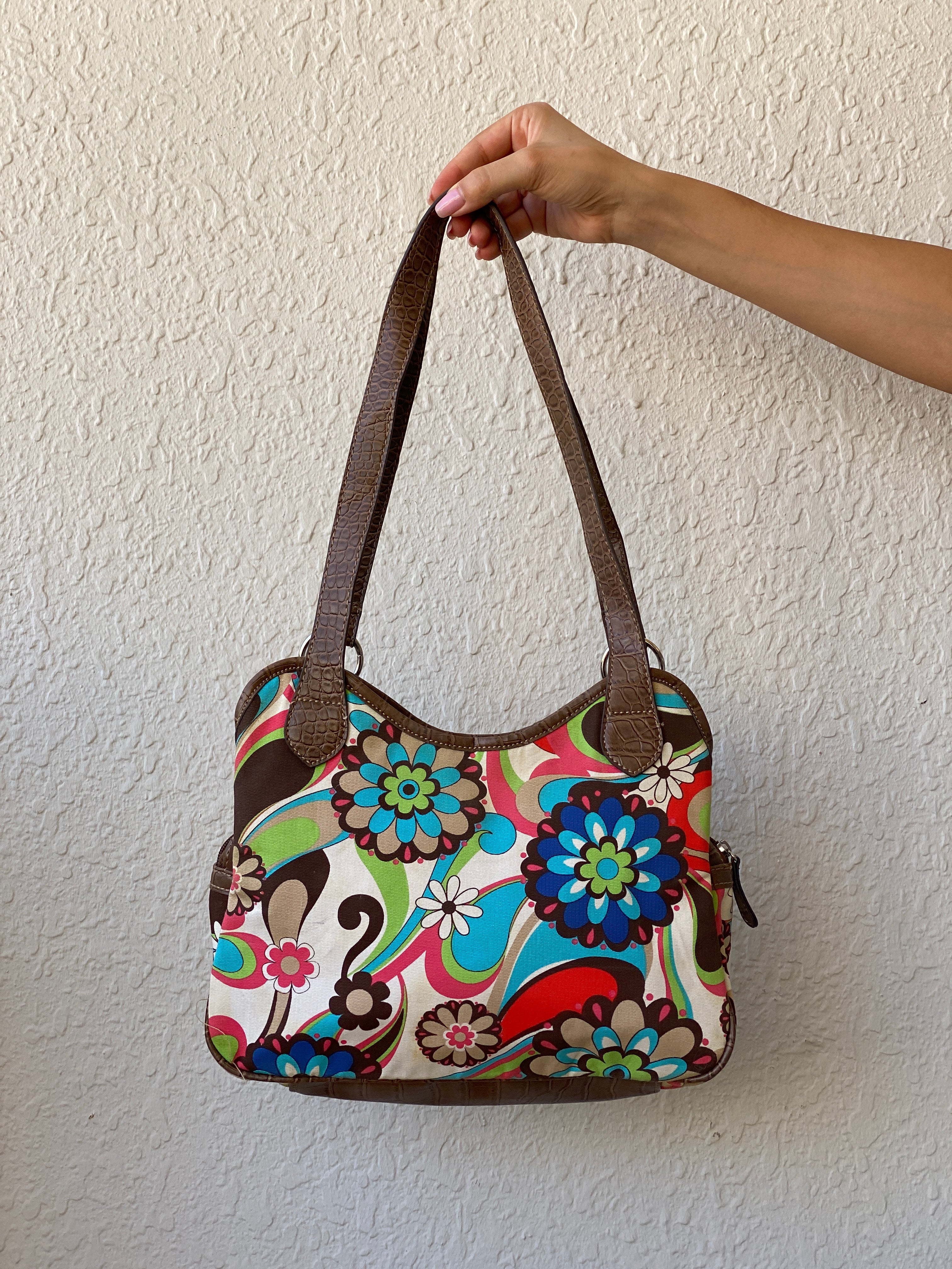 Y2K Jaclyn Smith Faux Leather Floral Colorful Shoulder Bag