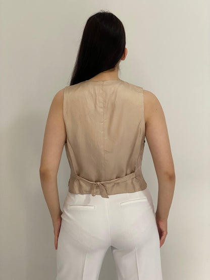Vintage 90s Liz Claiborne Collection Beige Floral Tailored Vest – M