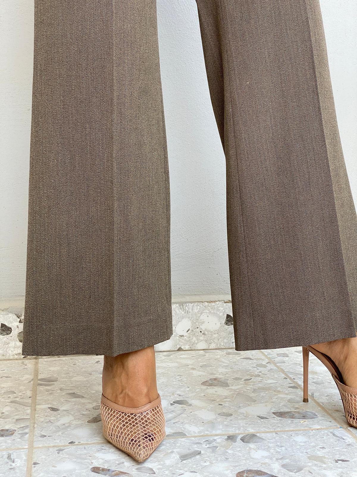 Vintage Y2K Klapa Brown Herringbone Wide Leg Tailored Trousers - 36EUR Vintage Y2K Klapa Brown Herringbone Wide Leg Tailored Trousers - 36EUR