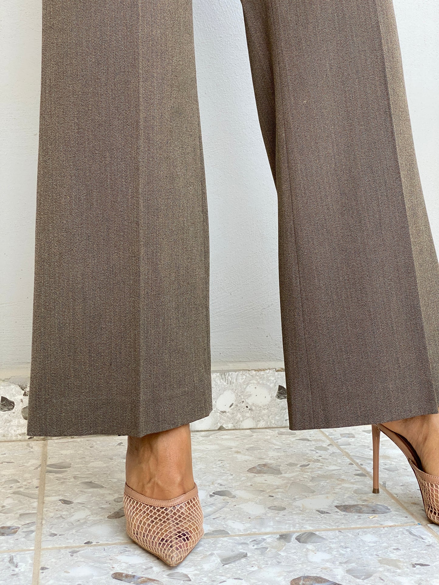 Vintage Y2K Klapa Brown Herringbone Wide Leg Tailored Trousers - 36EUR