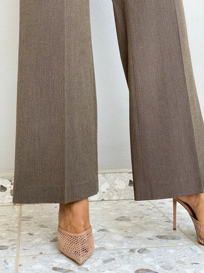Vintage Y2K Klapa Brown Herringbone Wide Leg Tailored Trousers - 36EUR