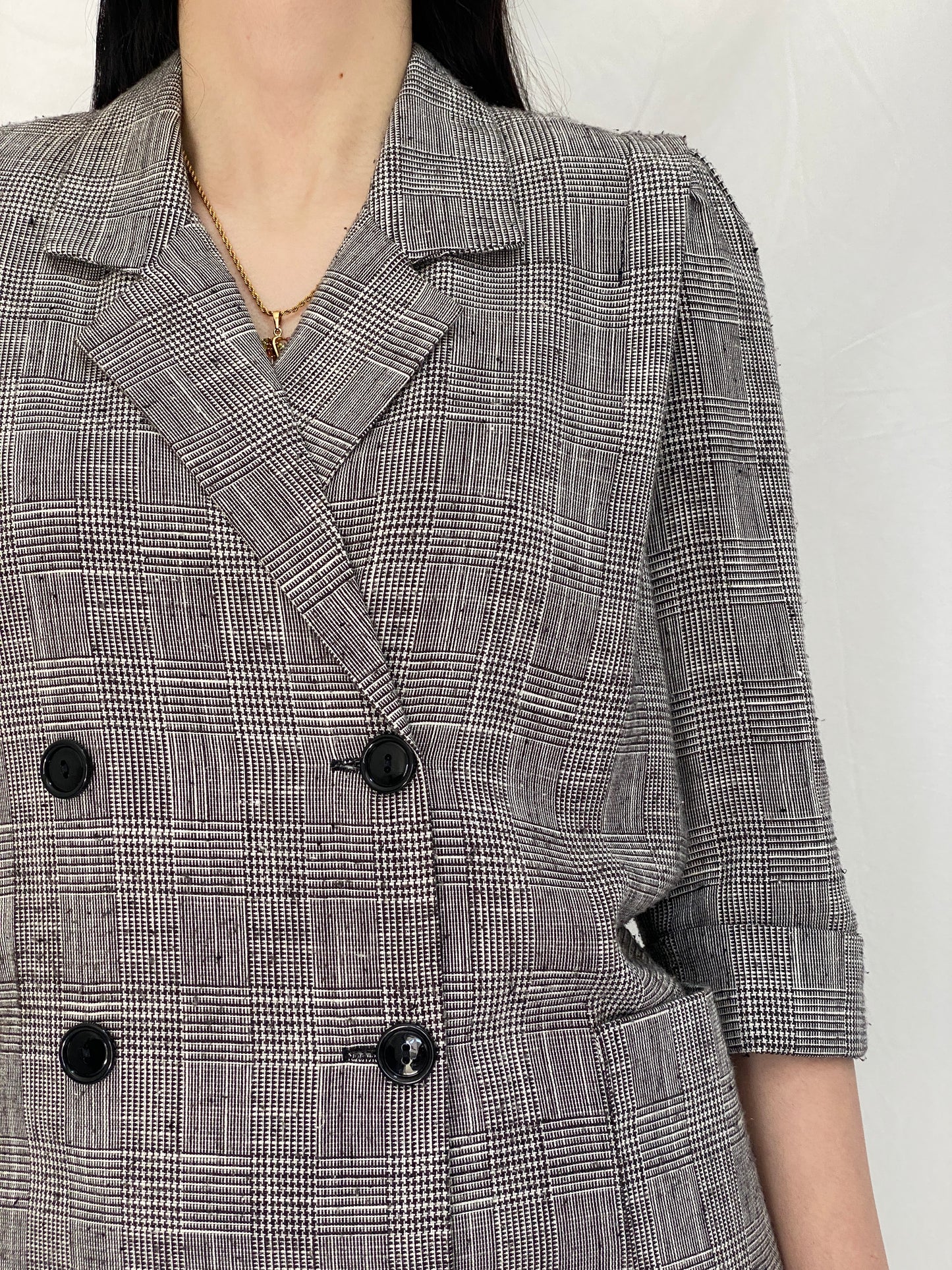 Vintage Leslie Fay Plaid Blazer Dress Tailored Double-Breasted Structured Office Dress - S