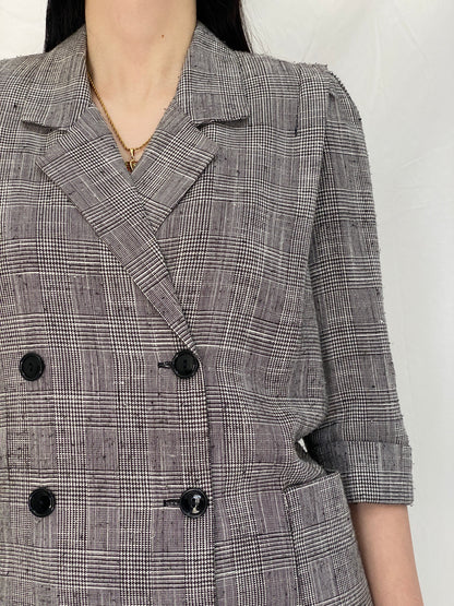 Vintage Leslie Fay Plaid Blazer Dress Tailored Double-Breasted Structured Office Dress - S