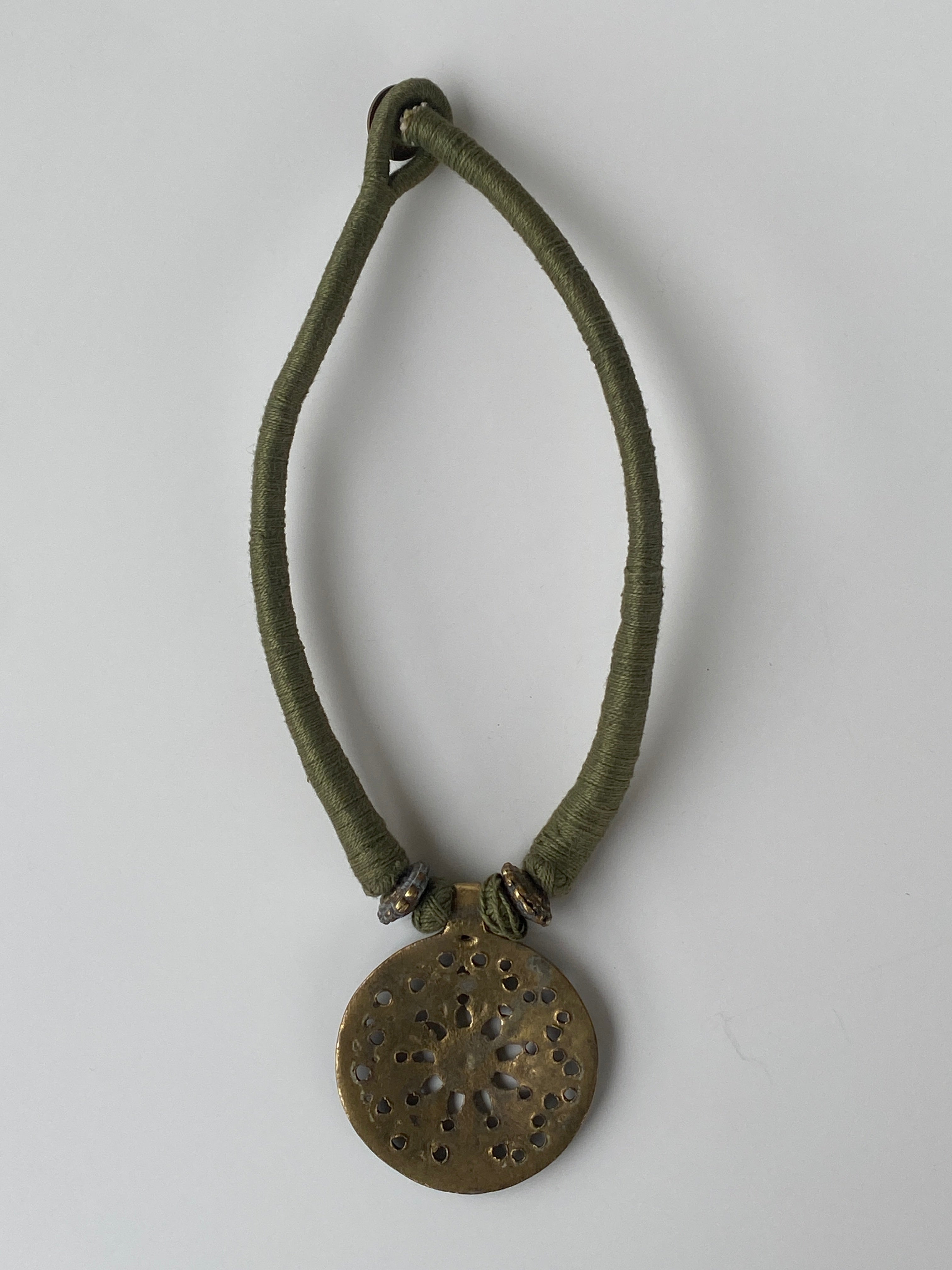Vintage Brass Shield Pendant Ethnic Chocker Tribal Woven Chocker 1962