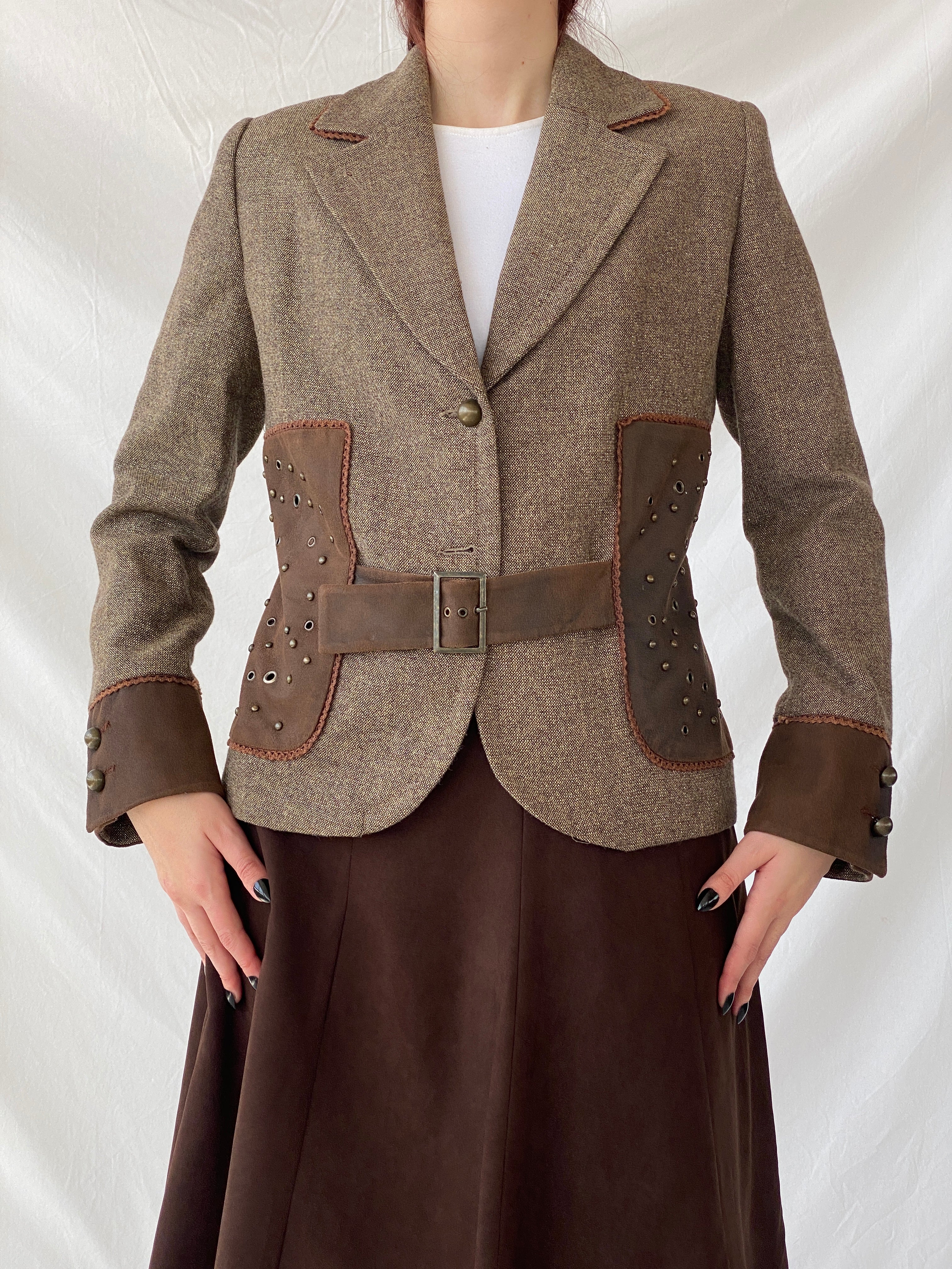 Statement Gürler Giyim Women’s Suede-Like Patches Brown Blazer - L