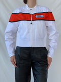Vintage Harley Davidson Cropped Racing Bomber Jacket White & Orange Motorcycle Streetwear - L