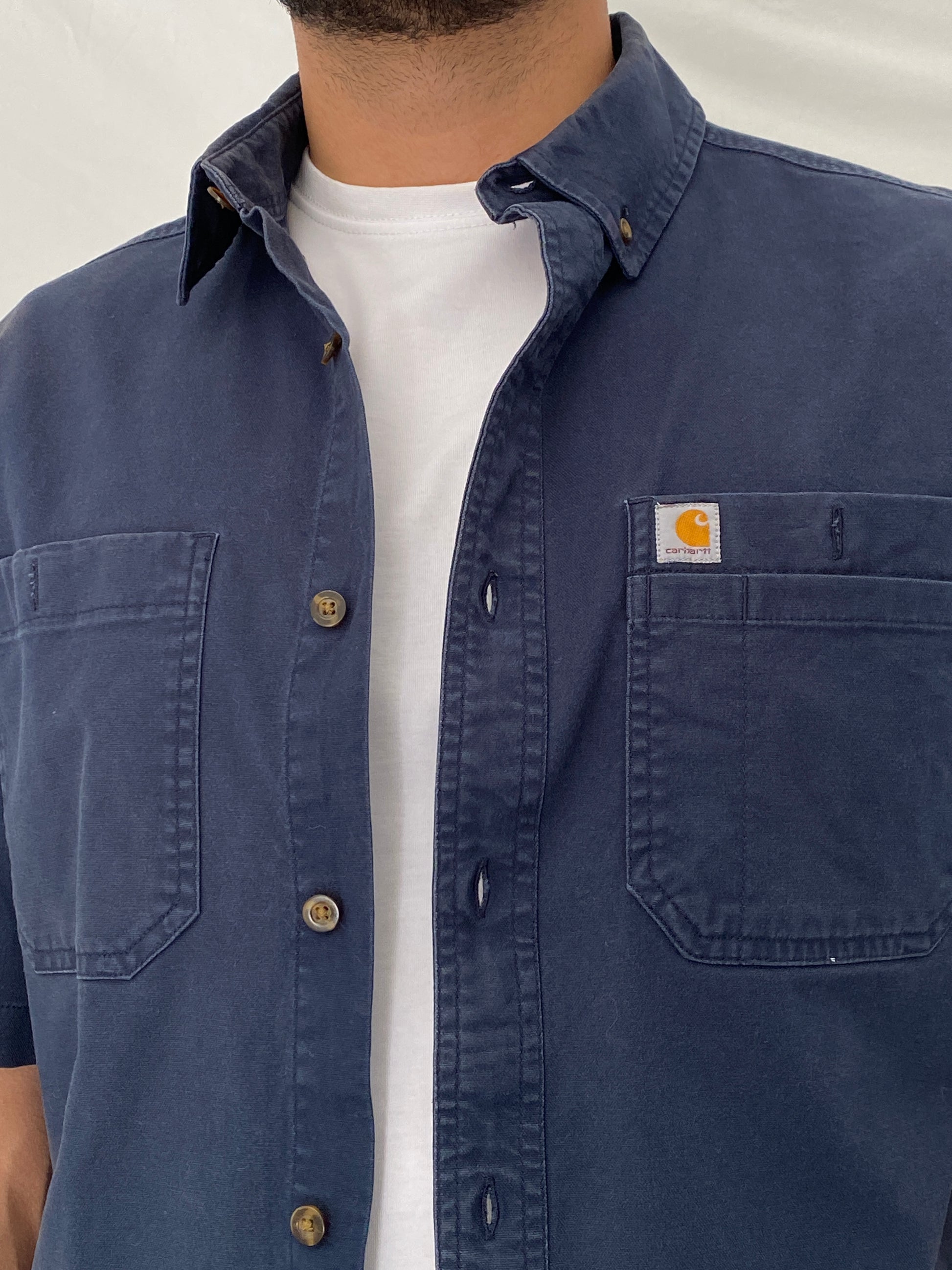Carhartt Relaxed Fit Navy Cotton Work Spring 2019 Shirt - L Carhartt Relaxed Fit Navy Cotton Work Spring 2019 Shirt - L