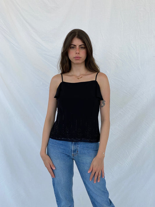 Y2K Spirit Black Beaded Cami Top - M