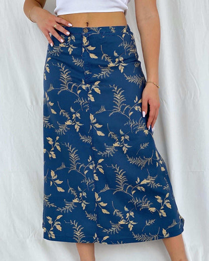 00s Y2K Liz Claiborne Lizwear Midi Linen Skirt - Size S - Balagan Vintage Midi Skirt 00s, 90s, floral, floral skirt, midi skirt, Rama