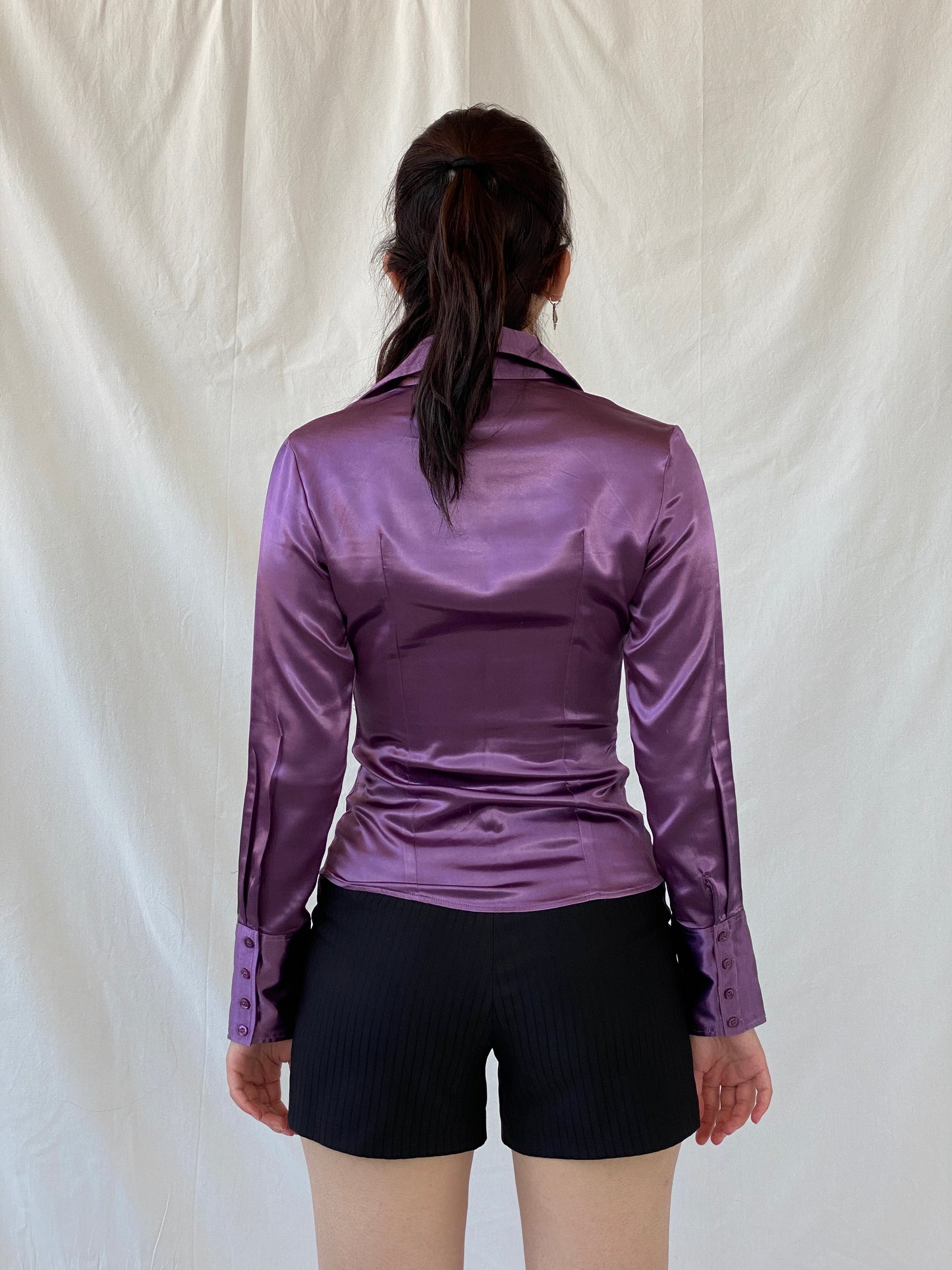 Y2K Camaîeu Purple Satin Long Sleeve Women’s Shirt - S