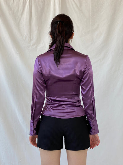 Y2K Camaîeu Purple Satin Long Sleeve Women’s Shirt - S