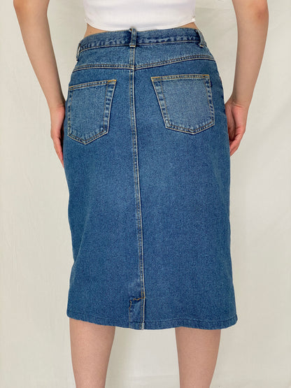 Vintage Y2K CBC Woman Blue Denim Midi Skirt – L