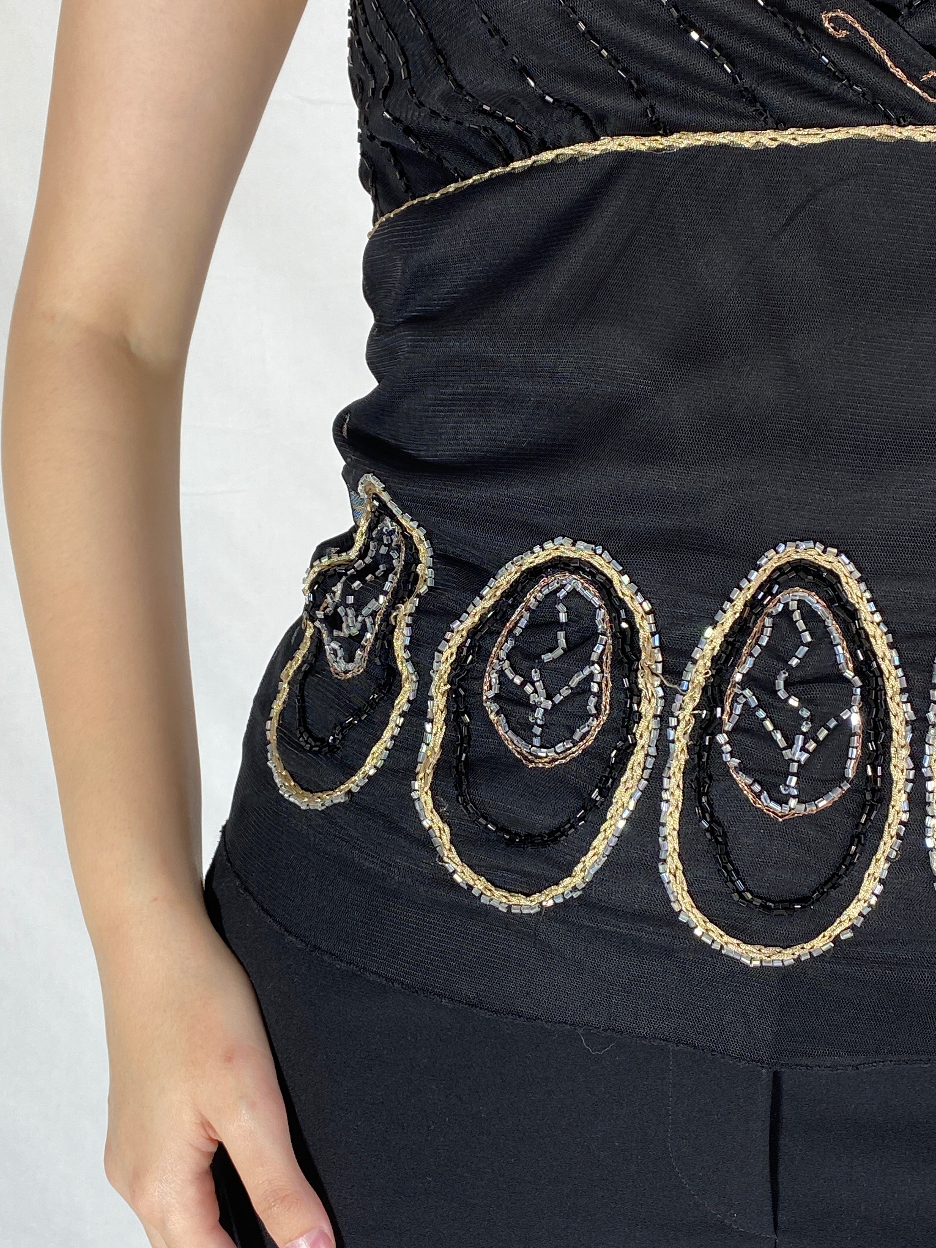 Vintage Y2K Vero Moda Black Halter Top Beaded Evening Party Top - M