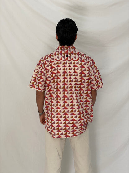 Prana Geometric Print Cotton Red Pink Abstract Short Sleeve Shirt – XL