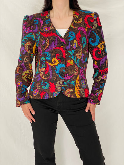 Vintage 90s Anne Crimmins for Umi Collections Pop Paisley Blazer Multicolor Statement Jacket – L