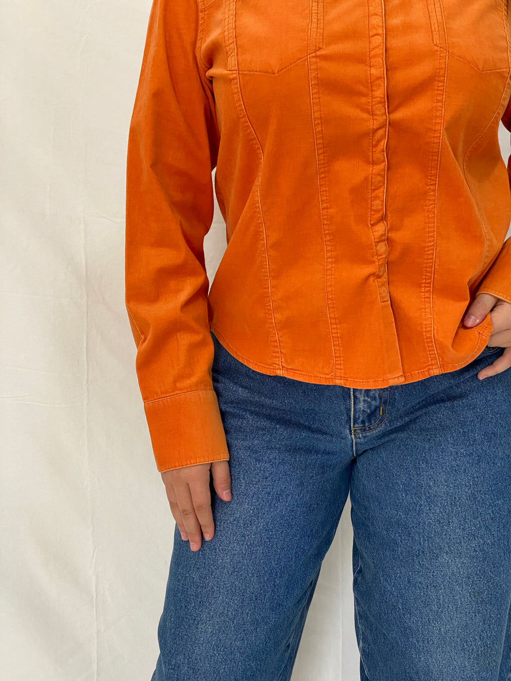 Liz Claiborne Orange Corduroy Lightweight Full Sleeve Shirt - M