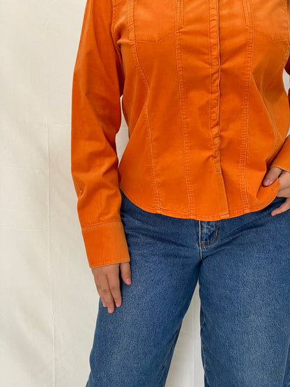 Liz Claiborne Orange Corduroy Lightweight Full Sleeve Shirt - M