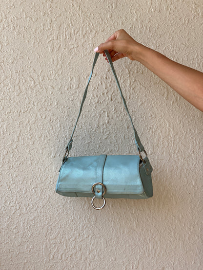 Vintage Stuart Weitzman Metallic Ice Blue Leather Shoulder Bag