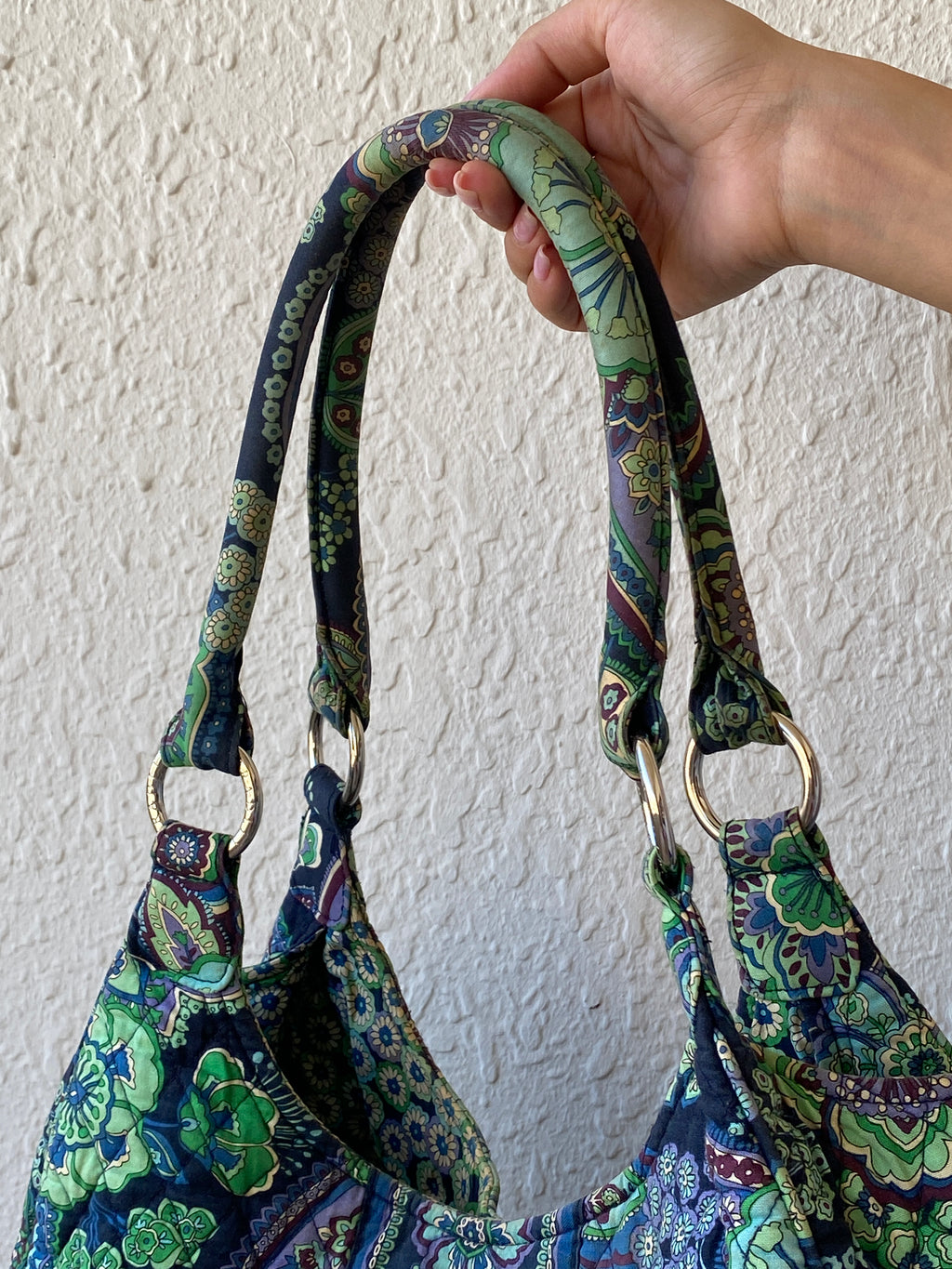 Vera Bradley Rhapsody Blue Green Paisley Print Tote Quilted Shoulder Bag