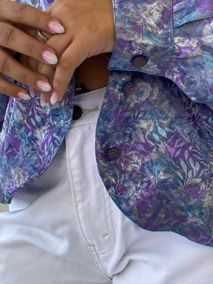 Dreamy Vintage Handmade Blue and Purple Full Sleeve Button Shirt - L