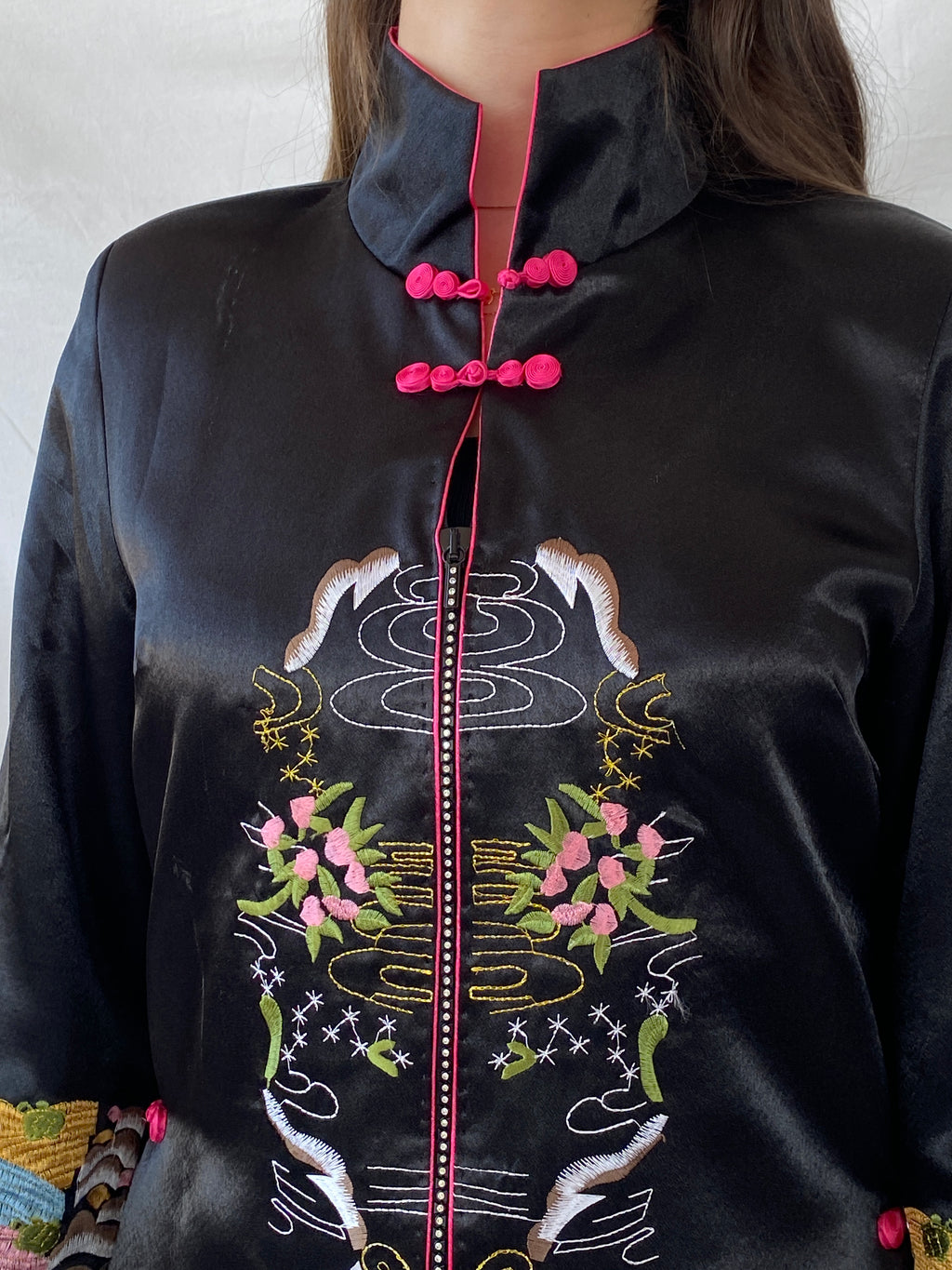 جاكيت معطف مطرز فني آسيوي من حرير التنين، هانغتشو، الصين - مقاس كبير