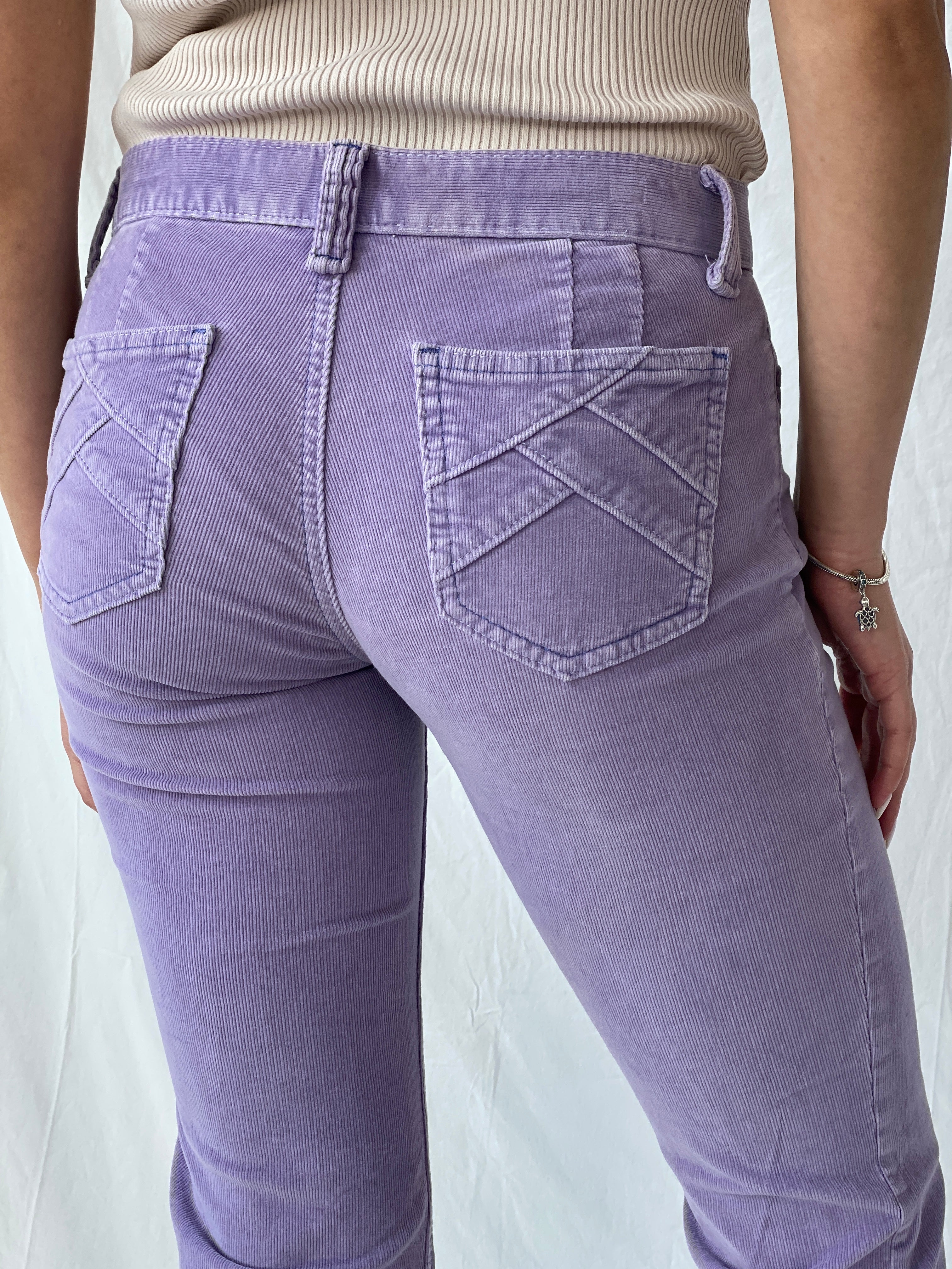 Vintage Y2K Gap Purple Corduroy Ultra Low Rise Stretch Flare Pants - 36EUR
