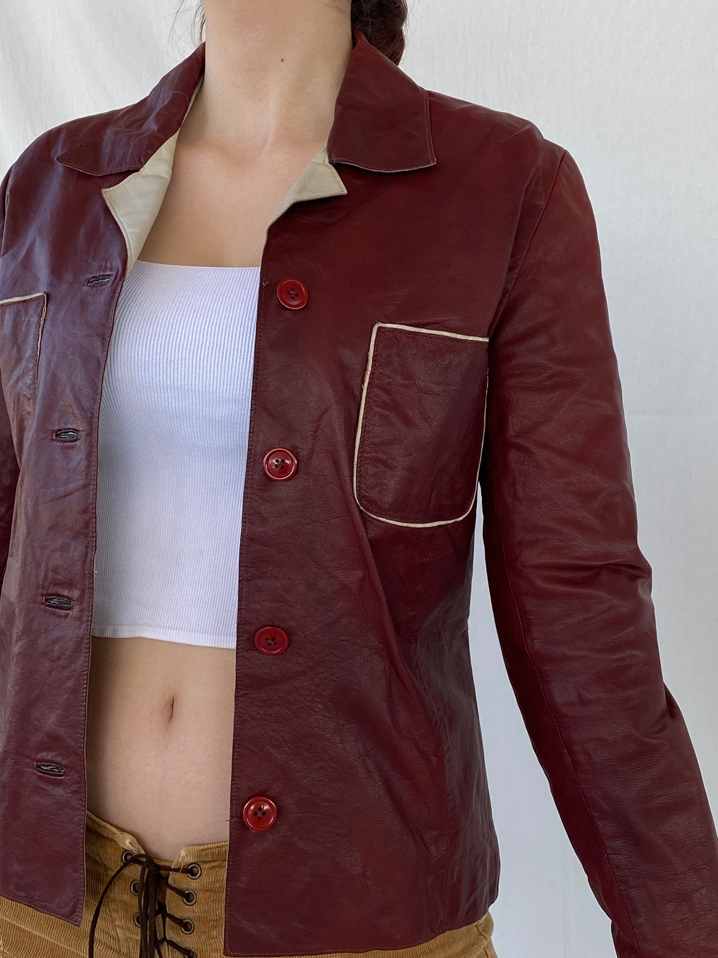 Vintage Conbipel Burgundy Genuine Leather Jacket - L