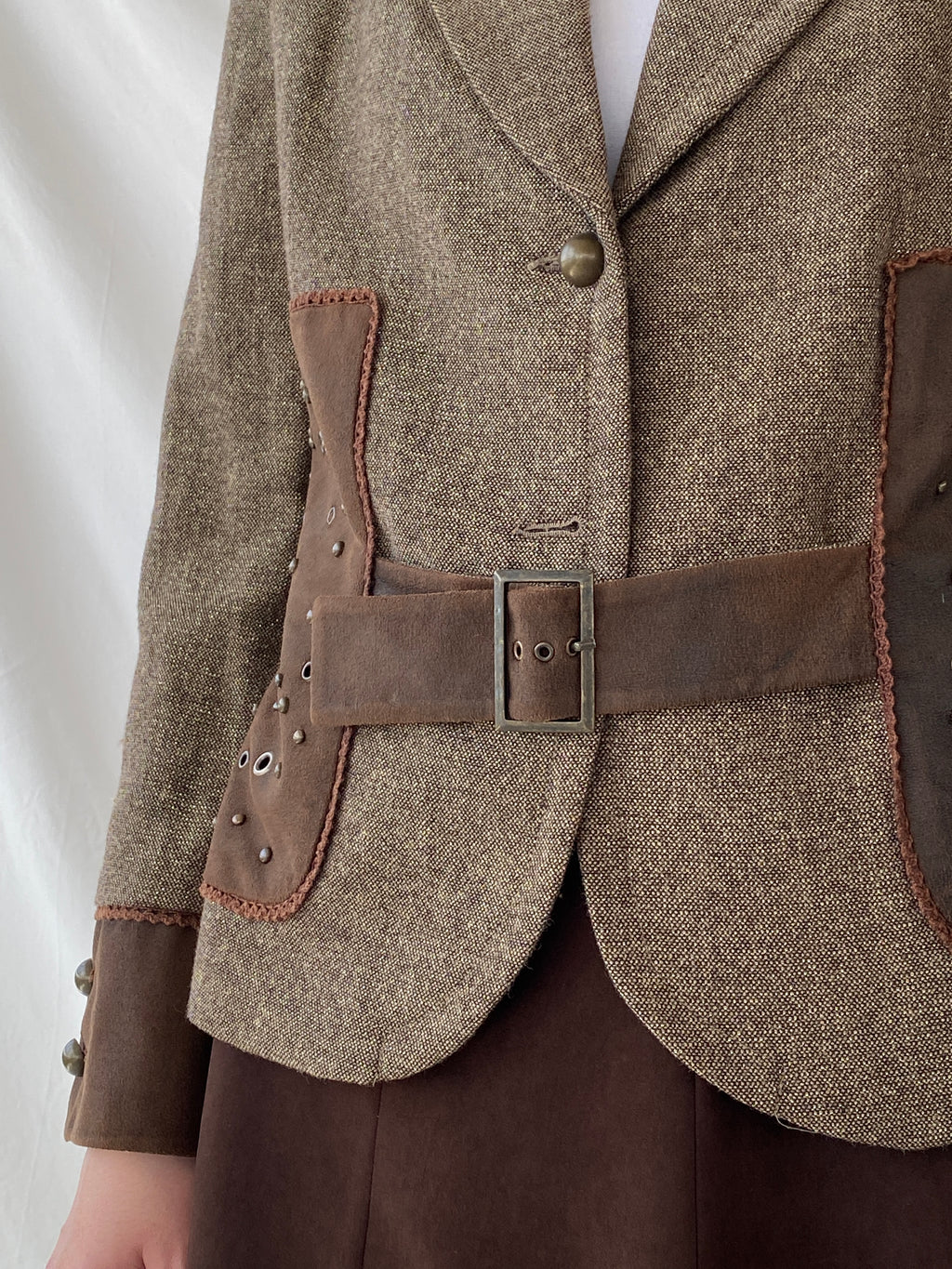 Statement Gürler Giyim Women’s Suede-Like Patches Brown Blazer - L