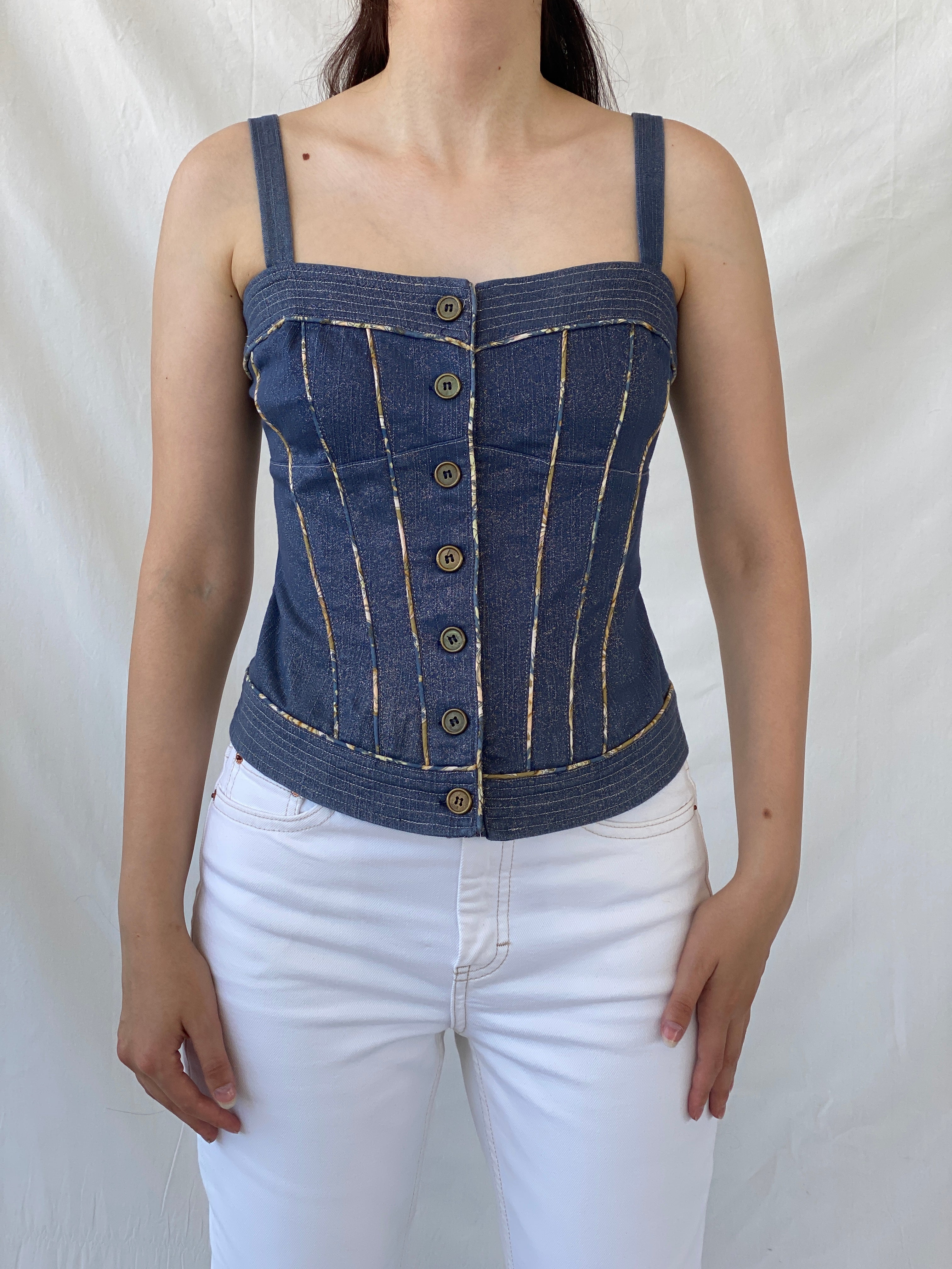 Vintage Y2K Lovie Denim Button Up Corset Top - S