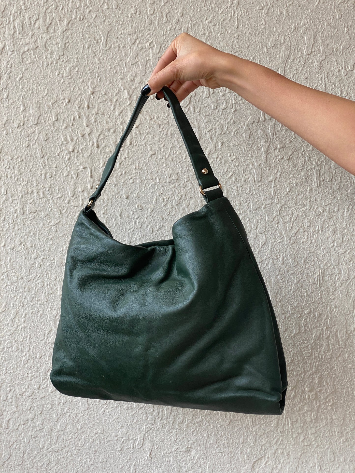 Vintage Kate Spade Forest Green Leather Shoulder Bag Slouchy Hobo Purse