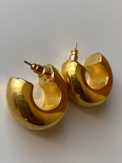Vintage Chunky Gold-Tone Hoop Earrings Bold 90s Statement Hoops