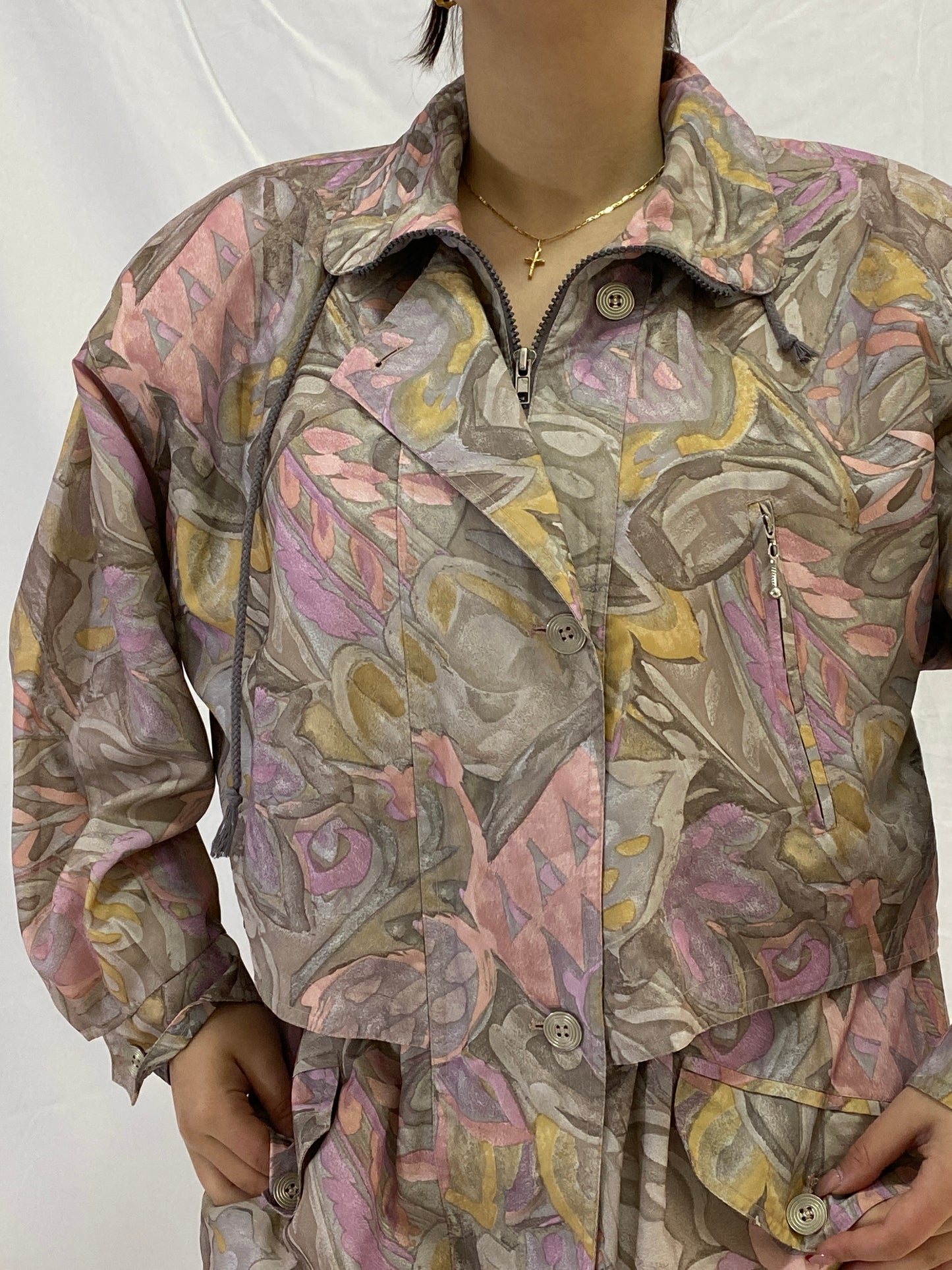 Vintage 90s Pastel Abstract Print Lightweight Windbreaker Jacket - S