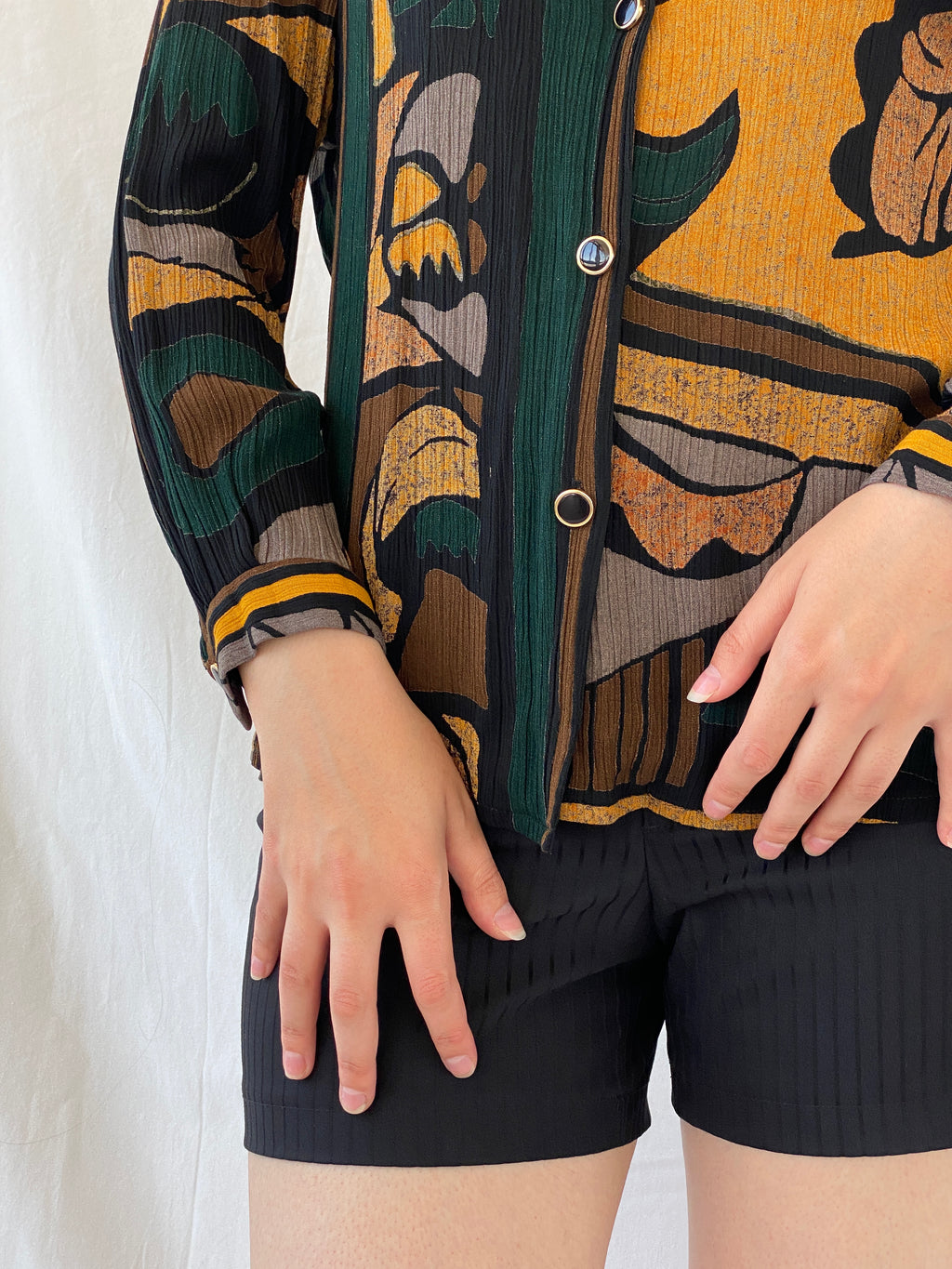 Vintage Your Sixth Sense Abstract Print Full Sleeve Boho Retro Button Up Shirt - XL