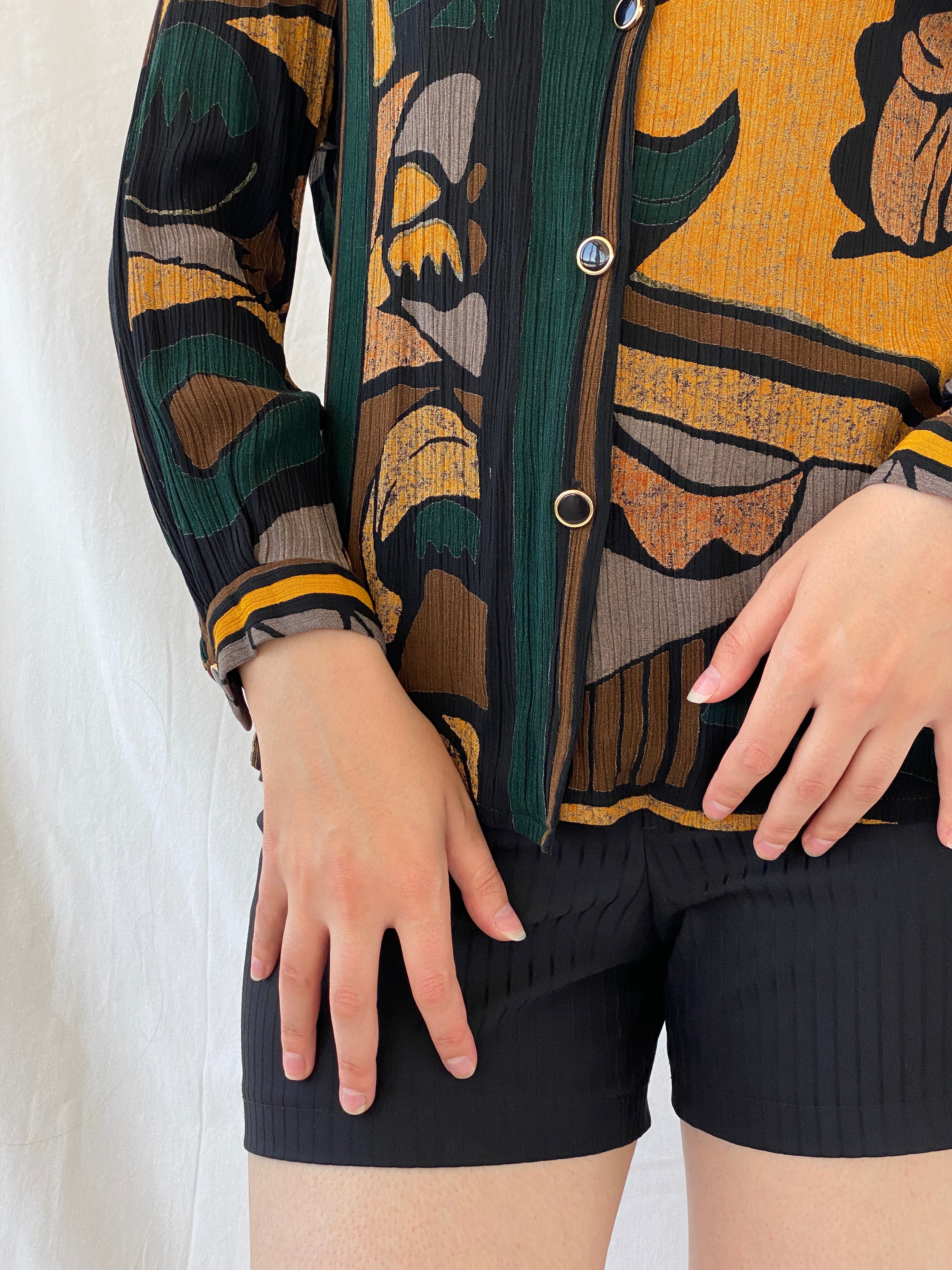 Vintage Your Sixth Sense Abstract Print Full Sleeve Boho Retro Button Up Shirt - XL