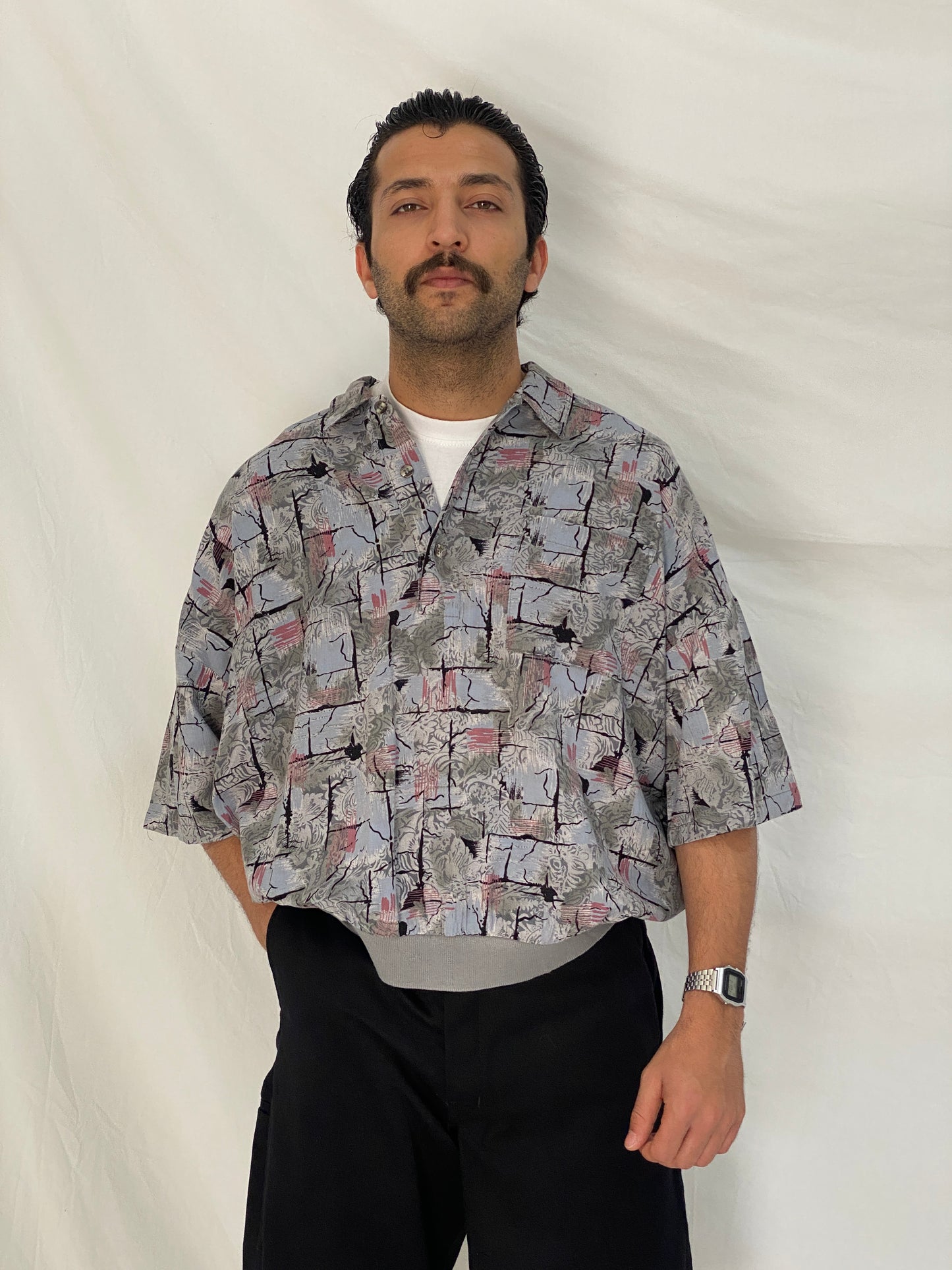 Vintage 90s Triumph of California Abstract Print Button-Up Shirt – XL