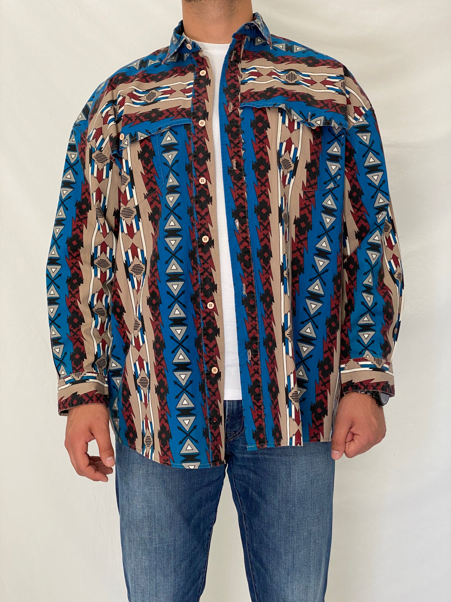 Vintage 90s Western Signatures by EdWest Tribal Cotton Shirt – XL
