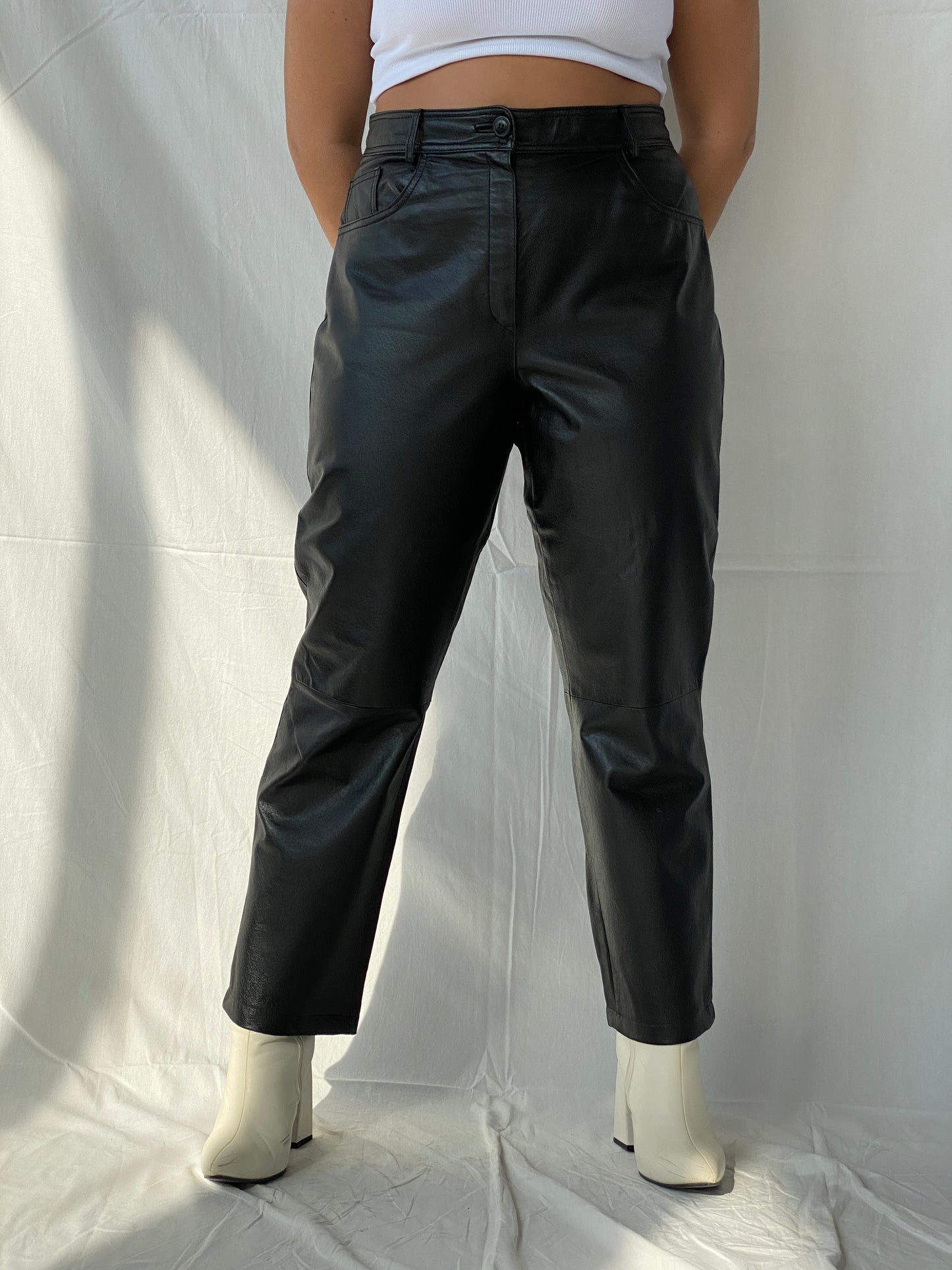 Vintage Black Genuine Leather Bikers High Rise Pants - L