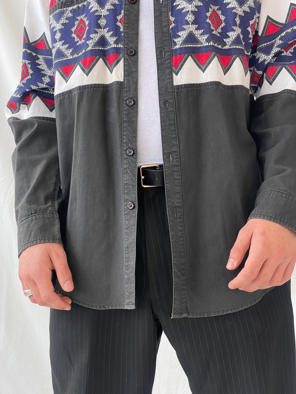 Vintage Spindle River Classics Men’s White Western Style Long Sleeve Cotton Button Up Shirt - L