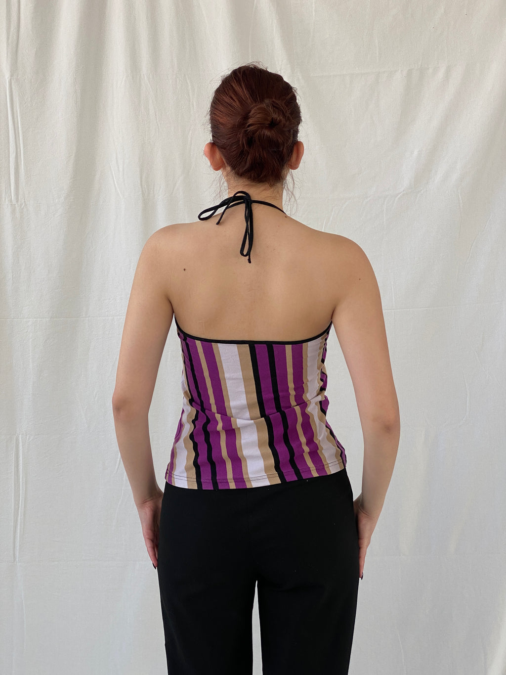 Everyday Y2K Purple Striped Halter Top - L