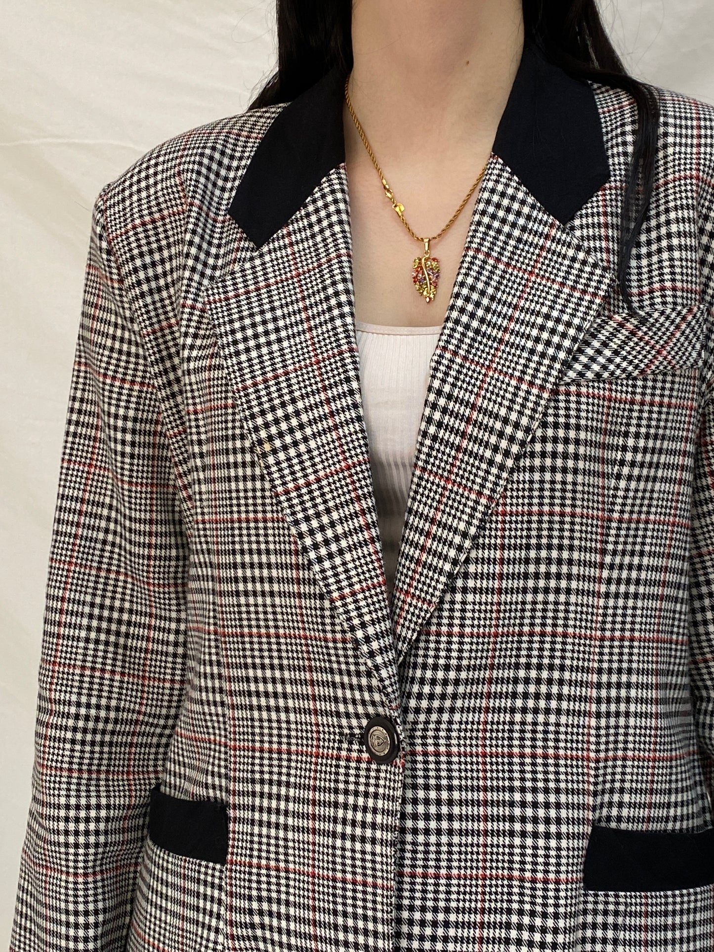 Vintage Always USA Plaid Blazer Black & White Check Structured Jacket - L