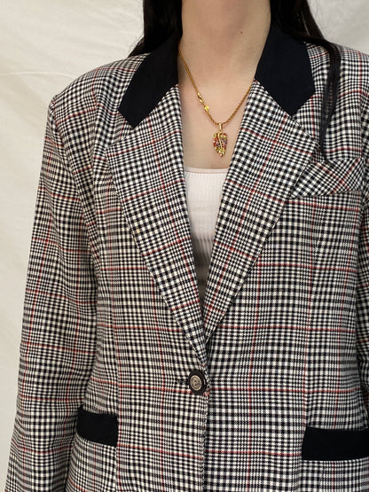 Vintage Always USA Plaid Blazer Black & White Check Structured Jacket - L