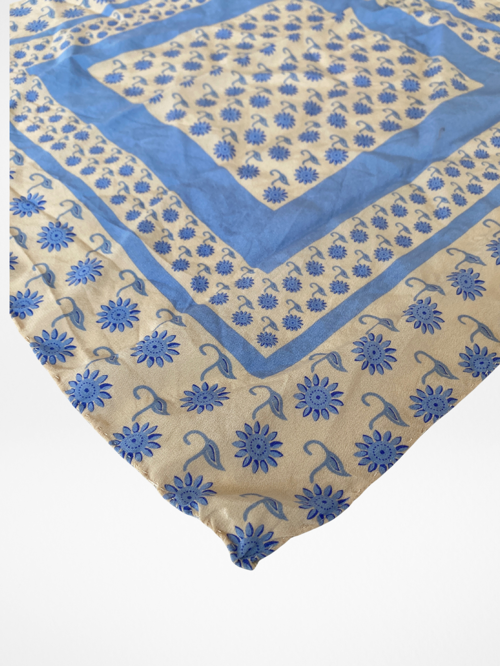 Vintage Prochownick Square Silk Blue & Beige Scarf