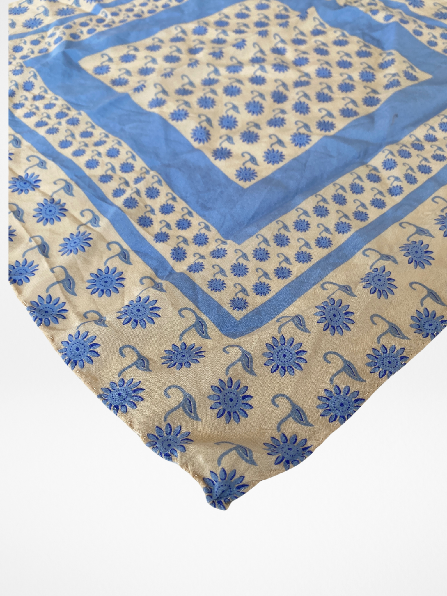 Vintage Prochownick Square Silk Blue & Beige Scarf