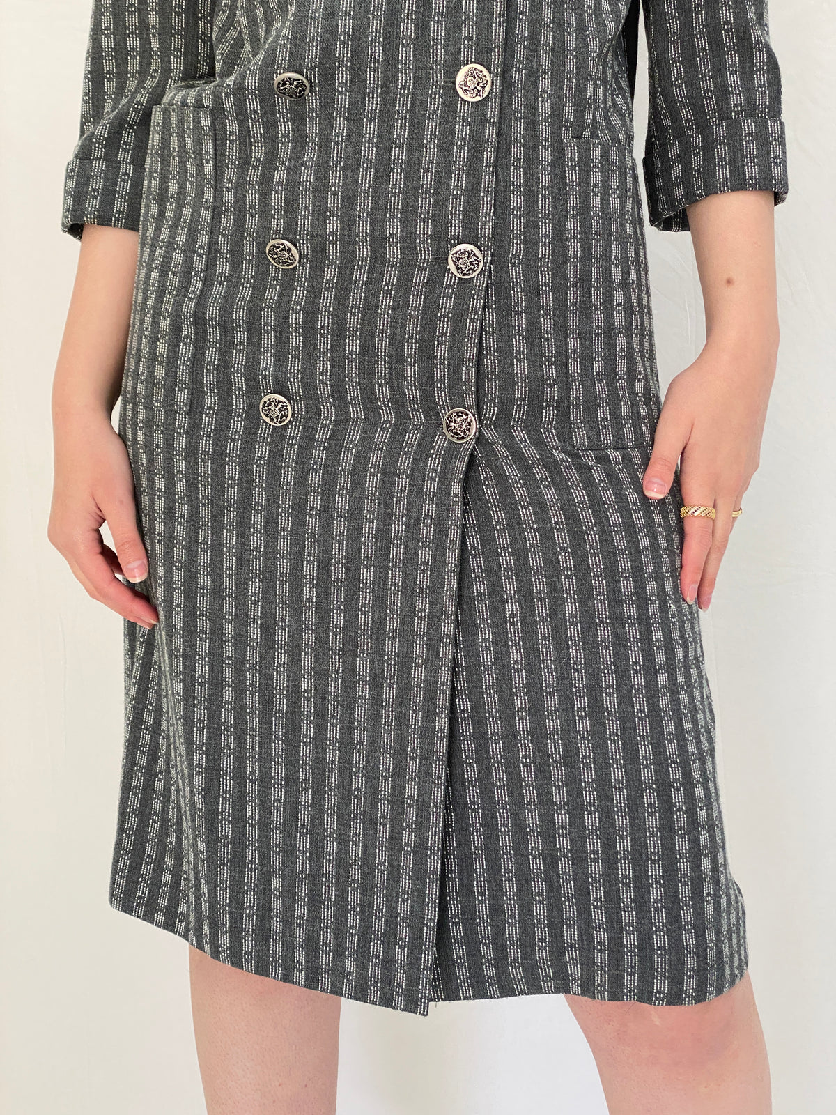 Vintage Leslie Fay Petites Gray Textured Double Breasted Blazer Dress - S Vintage Leslie Fay Petites Gray Textured Double Breasted Blazer Dress - S