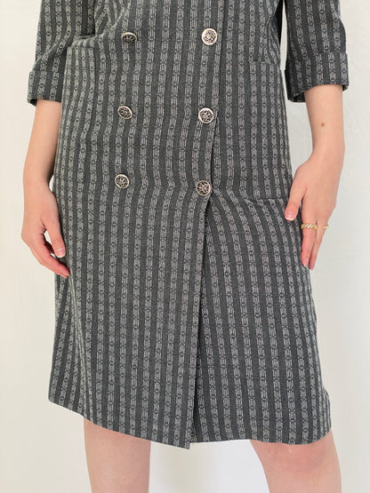 Vintage Leslie Fay Petites Gray Textured Double Breasted Blazer Dress - S